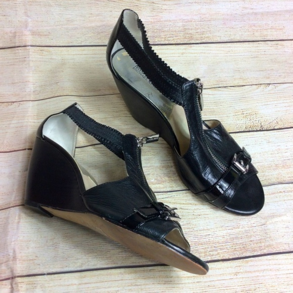 Michael Kors black patent leather zipper wedges. Size 10
